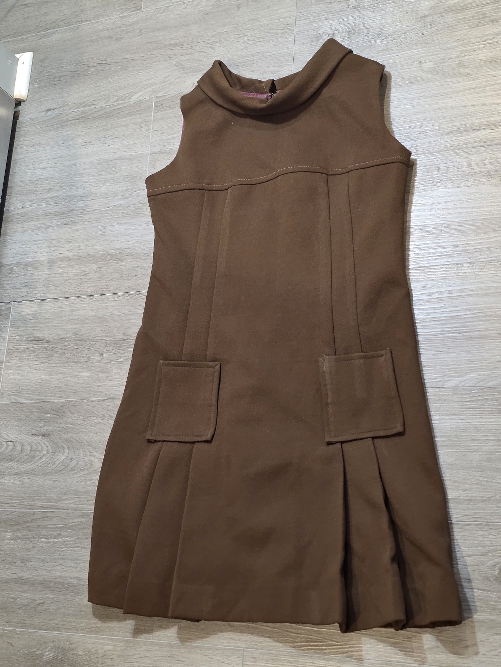 Vintage 60's-70's Mod Mini Shift Dress Sz M Pleated Cowl Neck Pinafore
